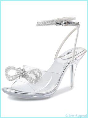 Clear Rhinestone Bow Ankle Strap Heeled Sandals